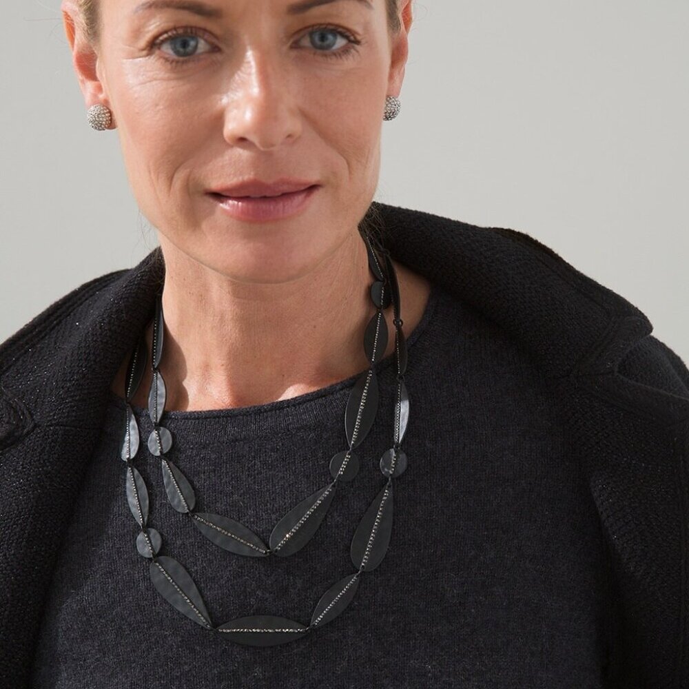 Chico's Black Double Strand Leaf-Link Necklace